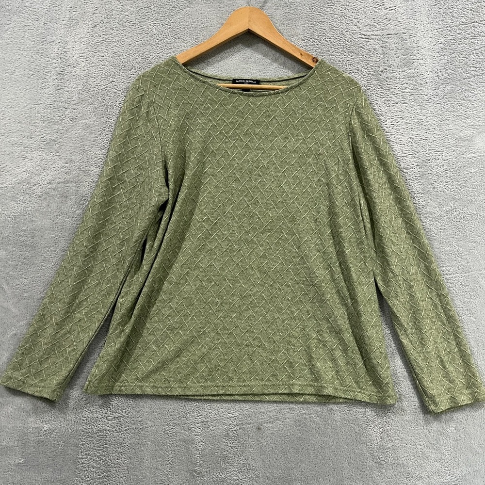 Mario Serrani Blouse Top Womens Large Green Textured Knit Long Sleeve Pullover